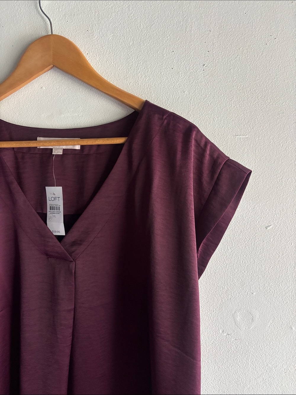 LOFT Deep Plum V-Neck Cap Sleeve Blouse